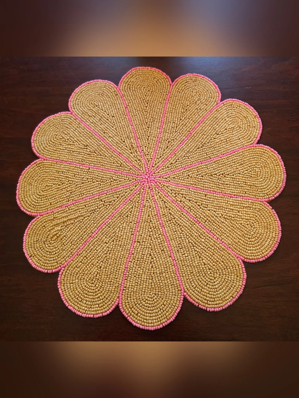 Beaded Pink Scalloped Placemat Charger Decorative Mat Girly Feminine Decor 13.5